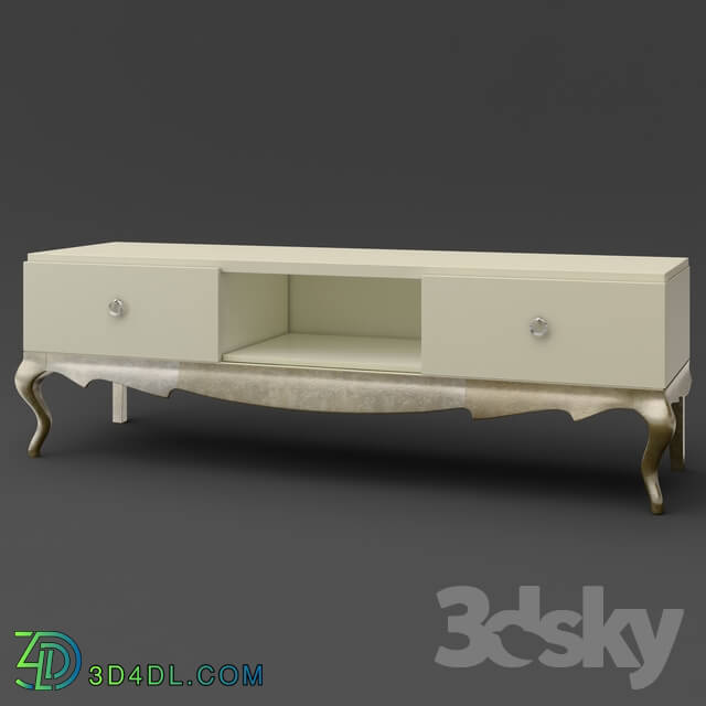 Sideboard _ Chest of drawer - OM Tumba under TV on curved legs FratelliBarri VENEZIA in decoration pearl cream_ silver leaf_ champagne lacquered_ FB.TV.VZ.50