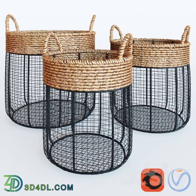 Other decorative objects - Iron Wire Round Scoop Baskets With Seagrass