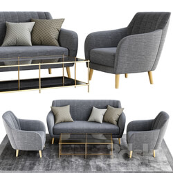 Sofa - Sillon and sofa retro tela gris patas madera 