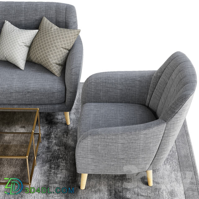 Sofa - Sillon and sofa retro tela gris patas madera