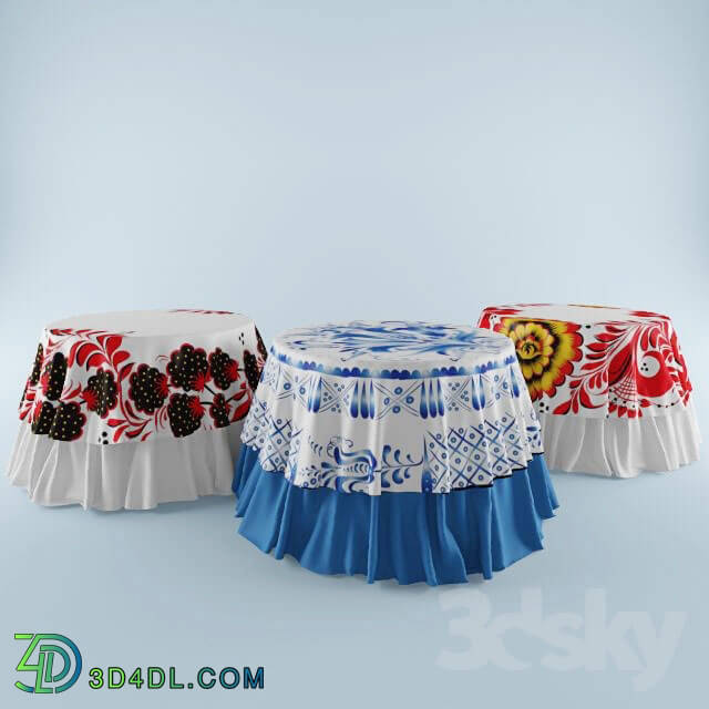 Table - Russian Gzhel tablecloth patterns_ hohlomy