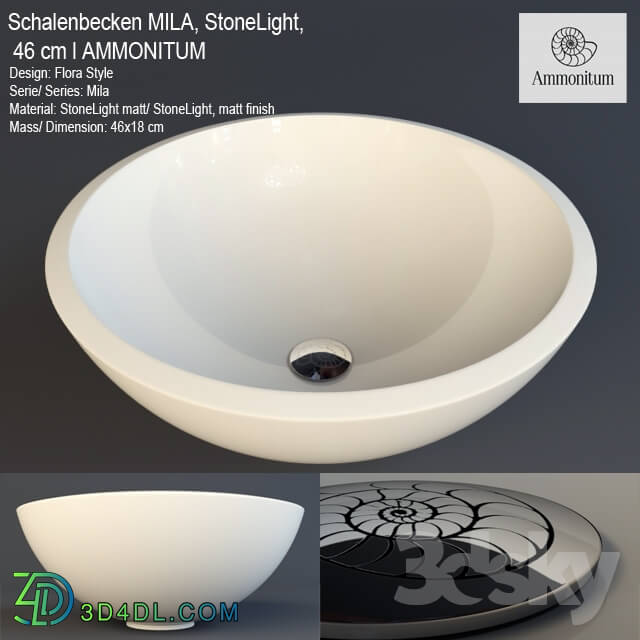 Wash basin - Schalenbecken MILA_ 46 cm l_ StoneLight AMMONITUM