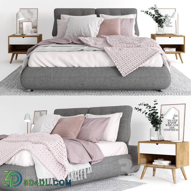 Bed - Scandinavian bedroom set 01