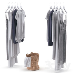 Clothes and shoes - Clothes on hangers and linen basket 