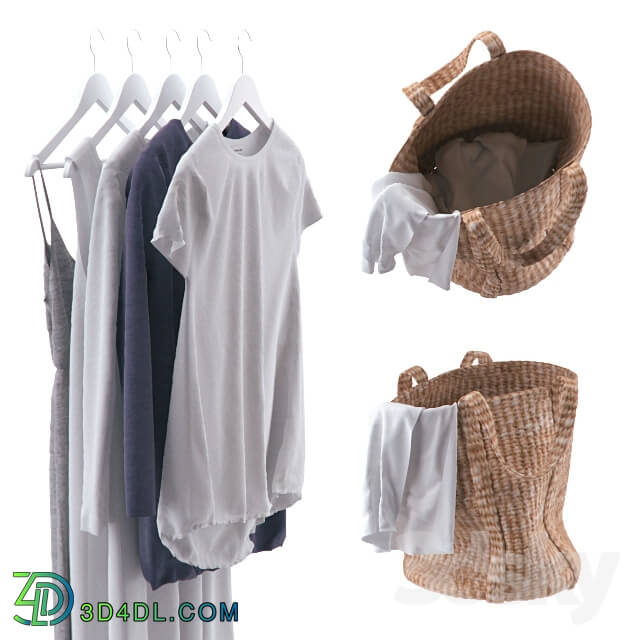 Clothes and shoes - Clothes on hangers and linen basket