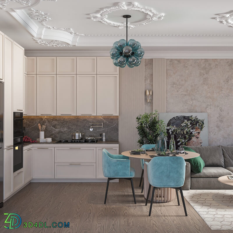neo classic kitchen and livingroom(2014)vray